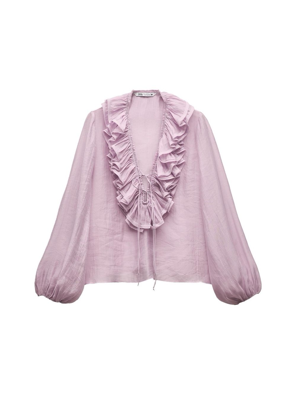 NWOT Zara Light Lavender Ruffled Tie-Front Blouse